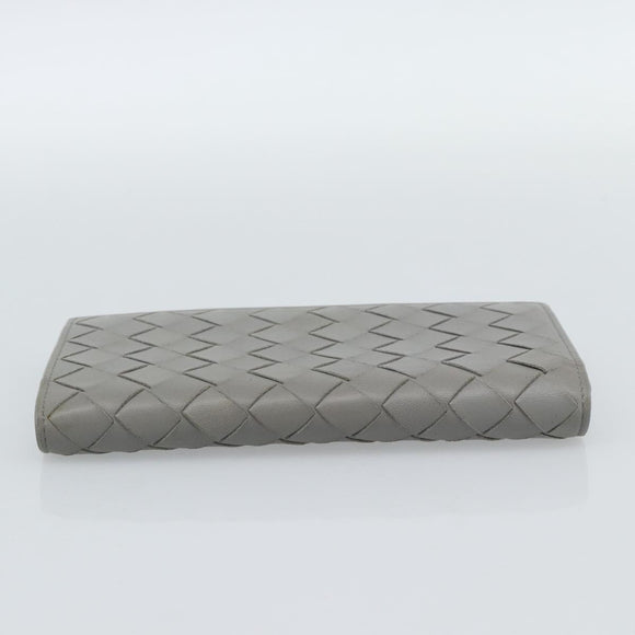 BOTTEGA VENETA MAXI INTRECCIATO Long Wallet Leather Gray Gold Auth 180930A