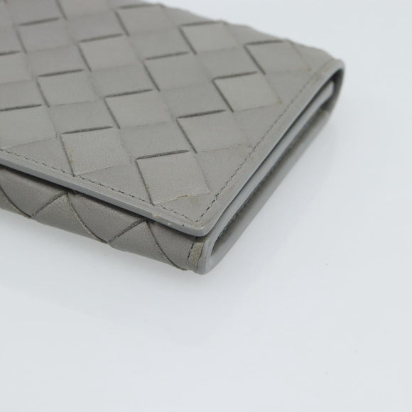 BOTTEGA VENETA MAXI INTRECCIATO Long Wallet Leather Gray Gold Auth 180930A