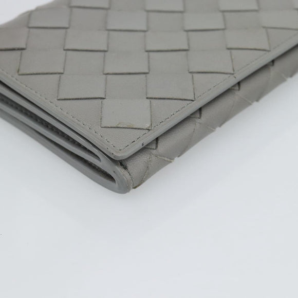 BOTTEGA VENETA MAXI INTRECCIATO Long Wallet Leather Gray Gold Auth 180930A
