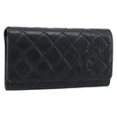 CHANEL Matelasse Long Wallet Lamb Skin Black Silver CC Auth 180932-1