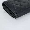 CHANEL Matelasse Long Wallet Lamb Skin Black Silver CC Auth 180932-11