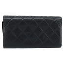 CHANEL Matelasse Long Wallet Lamb Skin Black Silver CC Auth 180932-3