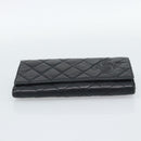 CHANEL Matelasse Long Wallet Lamb Skin Black Silver CC Auth 180932-7