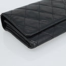 CHANEL Matelasse Long Wallet Lamb Skin Black Silver CC Auth 180932-9