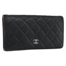 CHANEL Matelasse Long Wallet Lamb Skin Black Silver CC Auth 180933-1