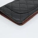 CHANEL Matelasse Long Wallet Lamb Skin Black Silver CC Auth 180933-16