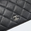 CHANEL Matelasse Long Wallet Lamb Skin Black Silver CC Auth 180933-8