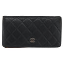 CHANEL Matelasse Long Wallet Lamb Skin Black Silver CC Auth 180933-13