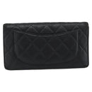 CHANEL Matelasse Long Wallet Lamb Skin Black Silver CC Auth 180933-2