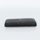 CHANEL Matelasse Long Wallet Lamb Skin Black Silver CC Auth 180933-5