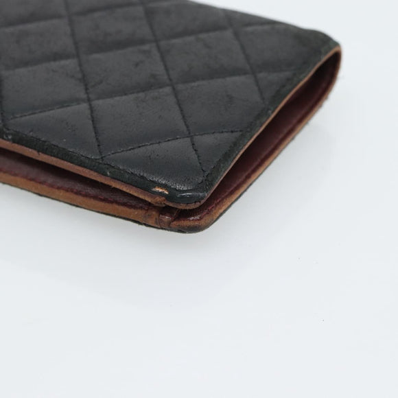 CHANEL Matelasse Long Wallet Lamb Skin Black Silver CC Auth 180933