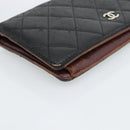 CHANEL Matelasse Long Wallet Lamb Skin Black Silver CC Auth 180933-14