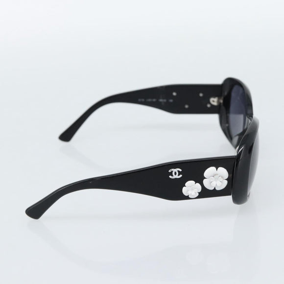 CHANEL Camelia Sunglasses plastic Black CC Auth 180945