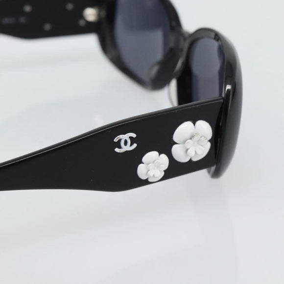 CHANEL Camelia Sunglasses plastic Black CC Auth 180945