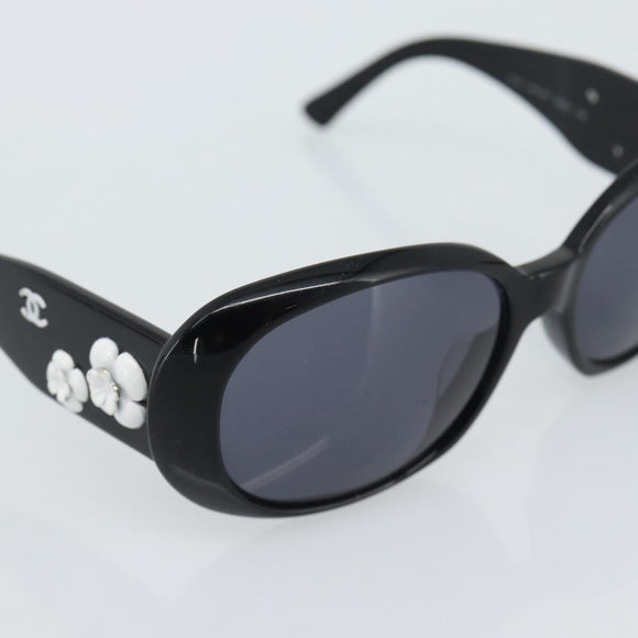 CHANEL Camelia Sunglasses plastic Black CC Auth 180945