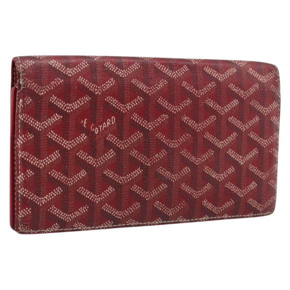 GOYARD Long Wallet Coated Canvas Red Silver Auth 180965