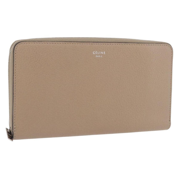 CELINE Long Wallet Leather Beige Silver Auth 180966A