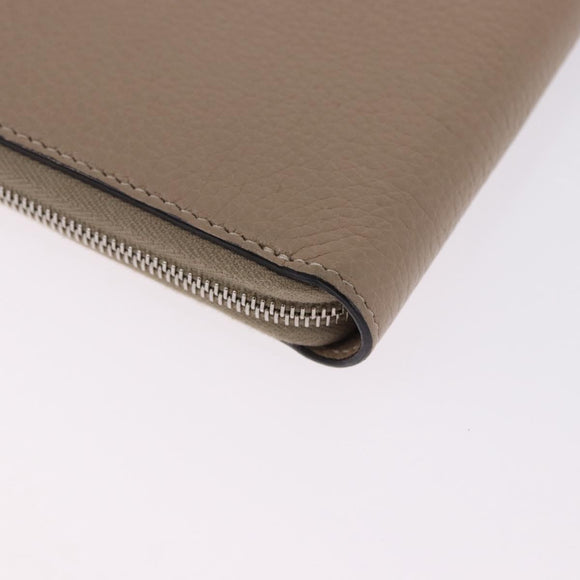 CELINE Long Wallet Leather Beige Silver Auth 180966A