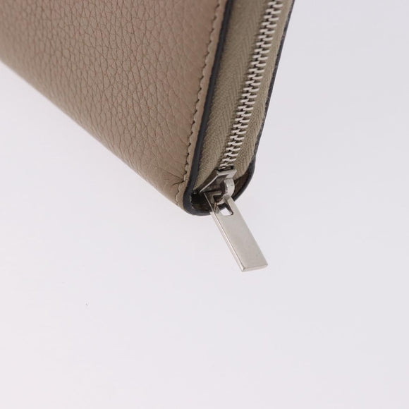 CELINE Long Wallet Leather Beige Silver Auth 180966A
