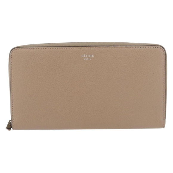 CELINE Long Wallet Leather Beige Silver Auth 180966A