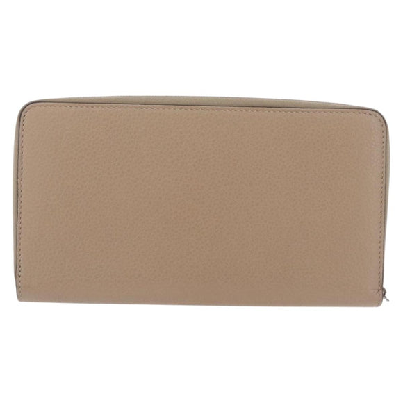 CELINE Long Wallet Leather Beige Silver Auth 180966A