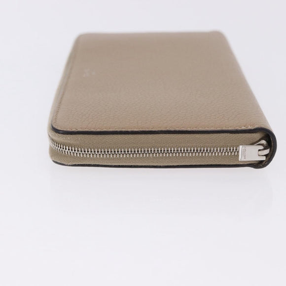 CELINE Long Wallet Leather Beige Silver Auth 180966A