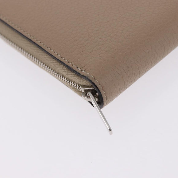 CELINE Long Wallet Leather Beige Silver Auth 180966A