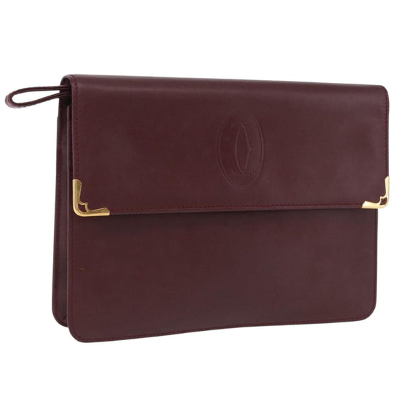 CARTIER Must Line Clutch Bag Leather Bordeaux Gold Auth 180972A