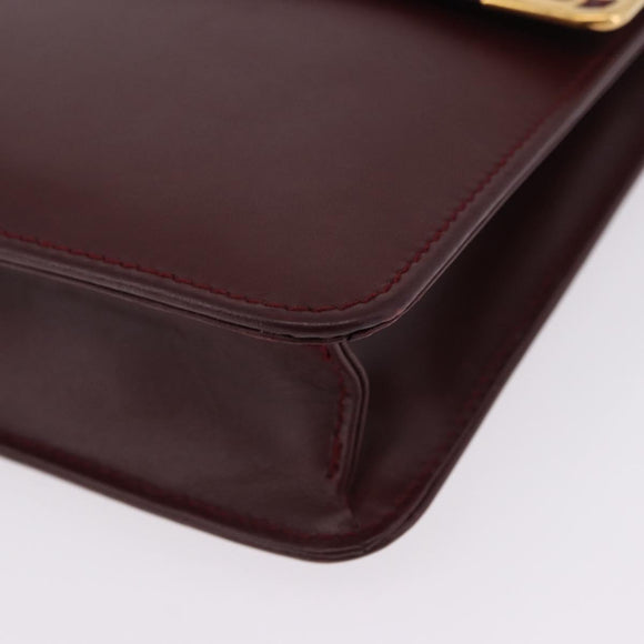 CARTIER Must Line Clutch Bag Leather Bordeaux Gold Auth 180972A