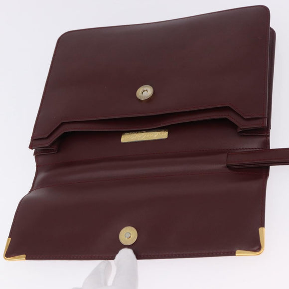 CARTIER Must Line Clutch Bag Leather Bordeaux Gold Auth 180972A