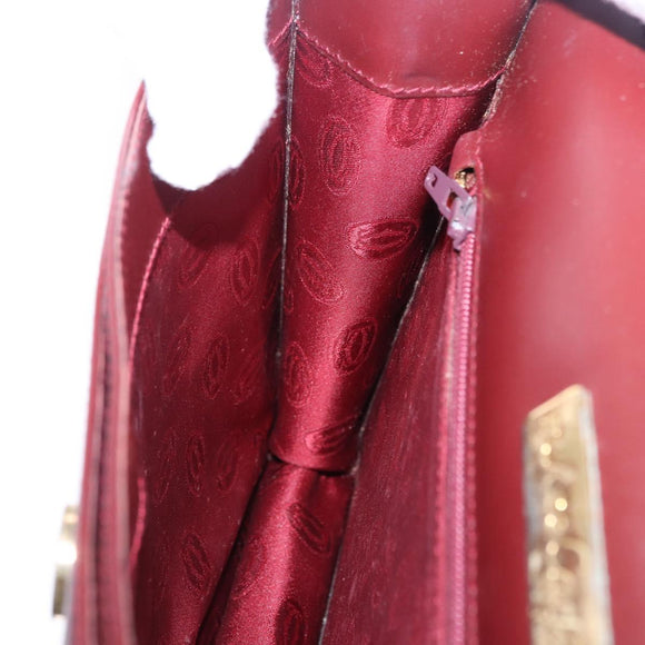 CARTIER Must Line Clutch Bag Leather Bordeaux Gold Auth 180972A