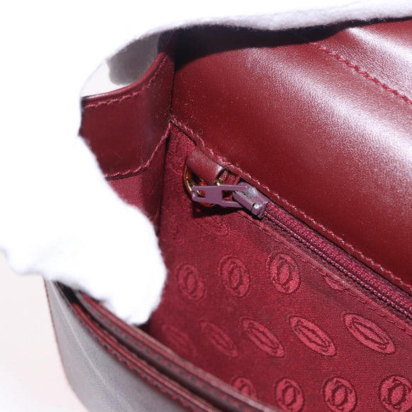 CARTIER Must Line Clutch Bag Leather Bordeaux Gold Auth 180972A