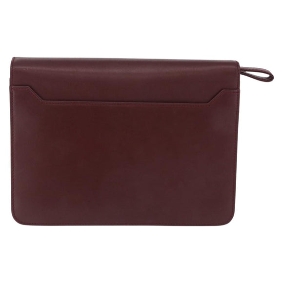 CARTIER Must Line Clutch Bag Leather Bordeaux Gold Auth 180972A