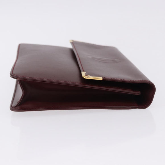 CARTIER Must Line Clutch Bag Leather Bordeaux Gold Auth 180972A