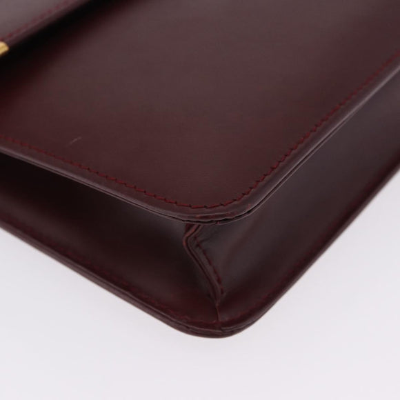 CARTIER Must Line Clutch Bag Leather Bordeaux Gold Auth 180972A