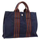 HERMES Fourre Tout PM Hand Bag Canvas Navy Silver Auth 180974-1
