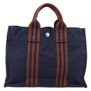 HERMES Fourre Tout PM Hand Bag Canvas Navy Silver Auth 180974-2