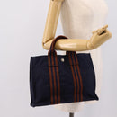 HERMES Fourre Tout PM Hand Bag Canvas Navy Silver Auth 180974-20