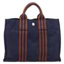HERMES Fourre Tout PM Hand Bag Canvas Navy Silver Auth 180974-3