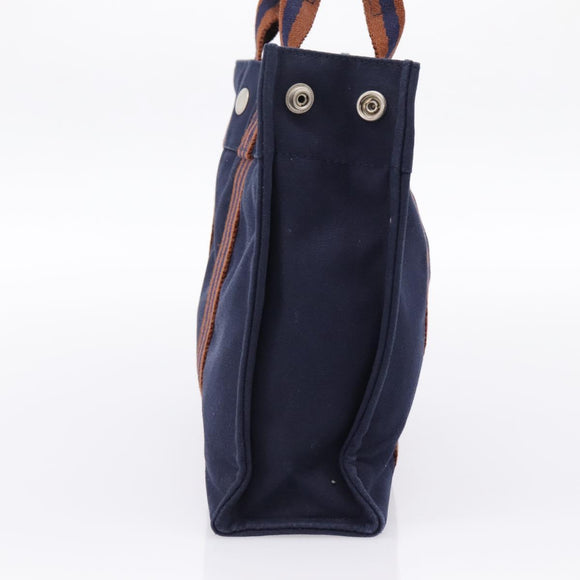 HERMES Fourre Tout PM Hand Bag Canvas Navy Silver Auth 180974