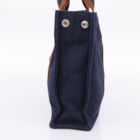 HERMES Fourre Tout PM Hand Bag Canvas Navy Silver Auth 180974