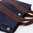 HERMES Fourre Tout PM Hand Bag Canvas Navy Silver Auth 180974-6