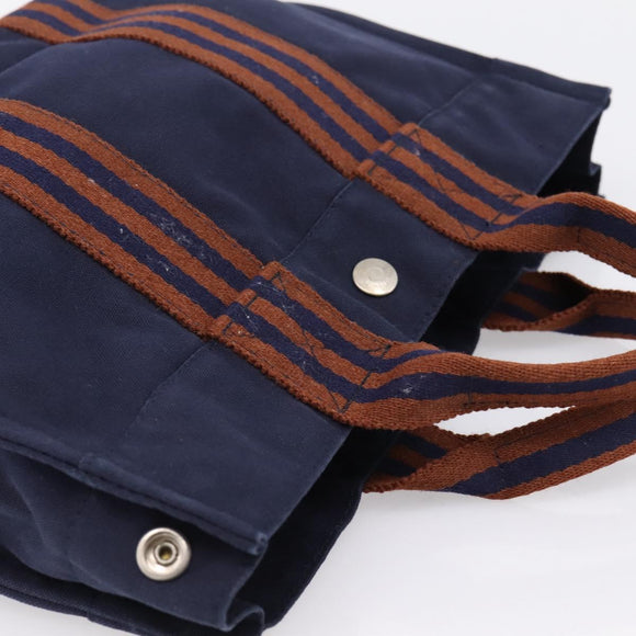 HERMES Fourre Tout PM Hand Bag Canvas Navy Silver Auth 180974