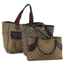 GUCCI GG Canvas Web Sherry Line Shoulder Bag 3 Set Beige Navy Auth 180976-1