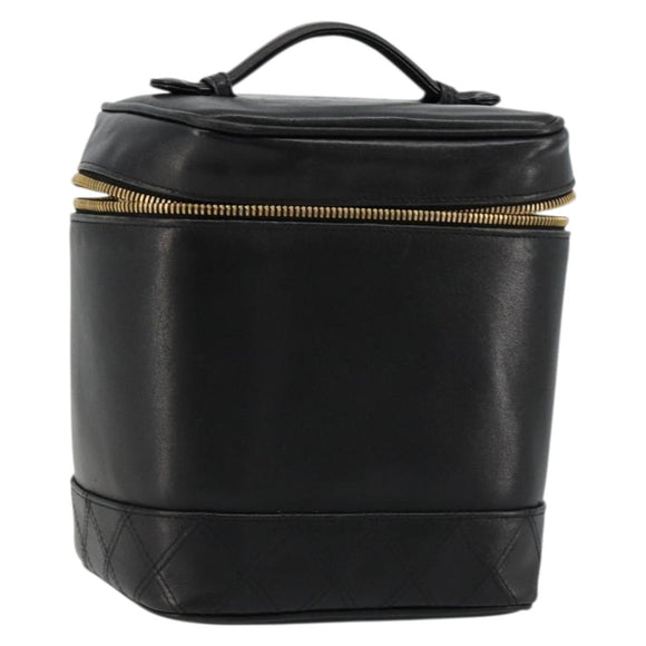 CHANEL Bicolore Vanity Handtas Lamshuid Zwart Goud CC Auth 181100