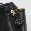 CHANEL Bicolore Vanity Handtas Lamshuid Zwart Goud CC Auth 181100-18