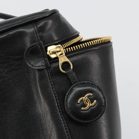 CHANEL Bicolore Vanity Handtas Lamshuid Zwart Goud CC Auth 181100