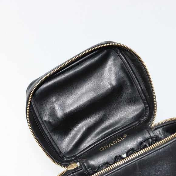 CHANEL Bicolore Vanity Handtas Lamshuid Zwart Goud CC Auth 181100