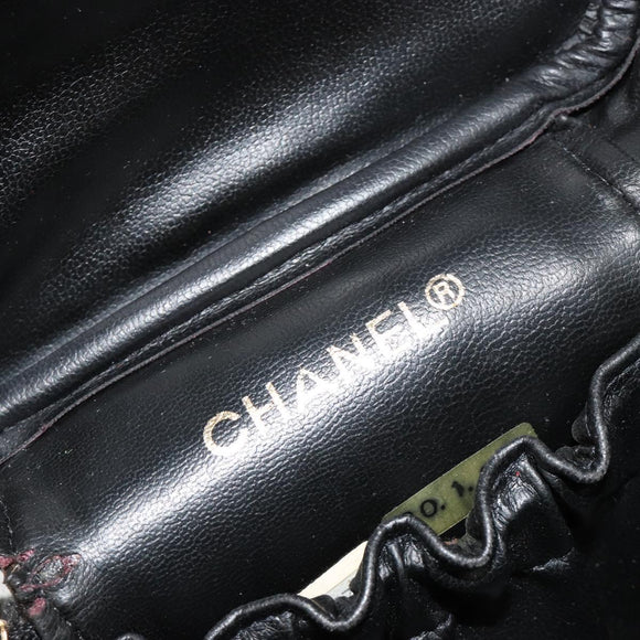 CHANEL Bicolore Vanity Handtas Lamshuid Zwart Goud CC Auth 181100