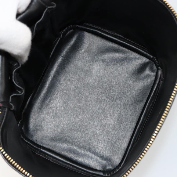 CHANEL Bicolore Vanity Handtas Lamshuid Zwart Goud CC Auth 181100